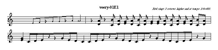 transcription of Veery song; buttons above play this music.