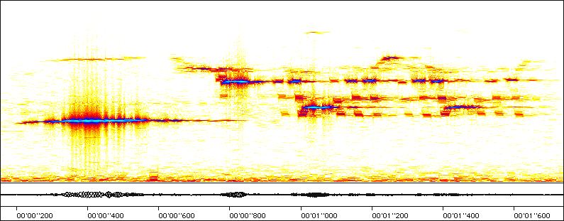 sonogram of Hermit Thrush song; buttons below image play this song.