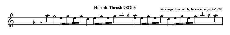transcription of Hermit Thrush song; buttons above image play this music